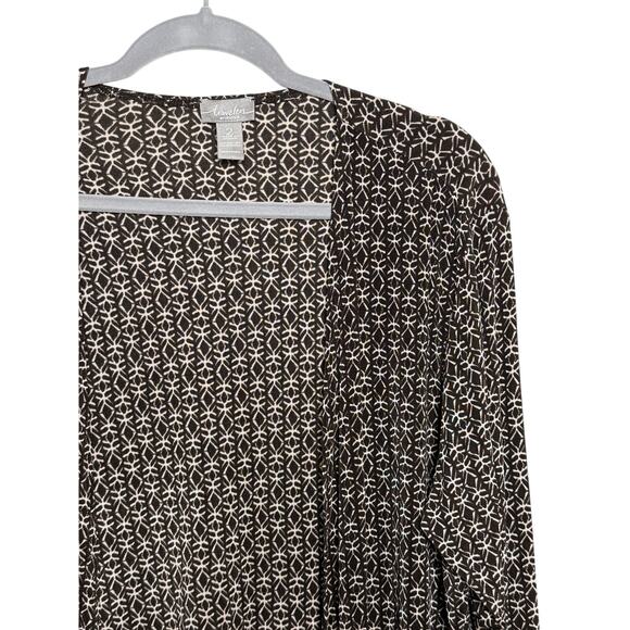 Travelers by Chico's Cardigan Women's 2 Brown Cream Open Front Geometric - Picture 1 of 6